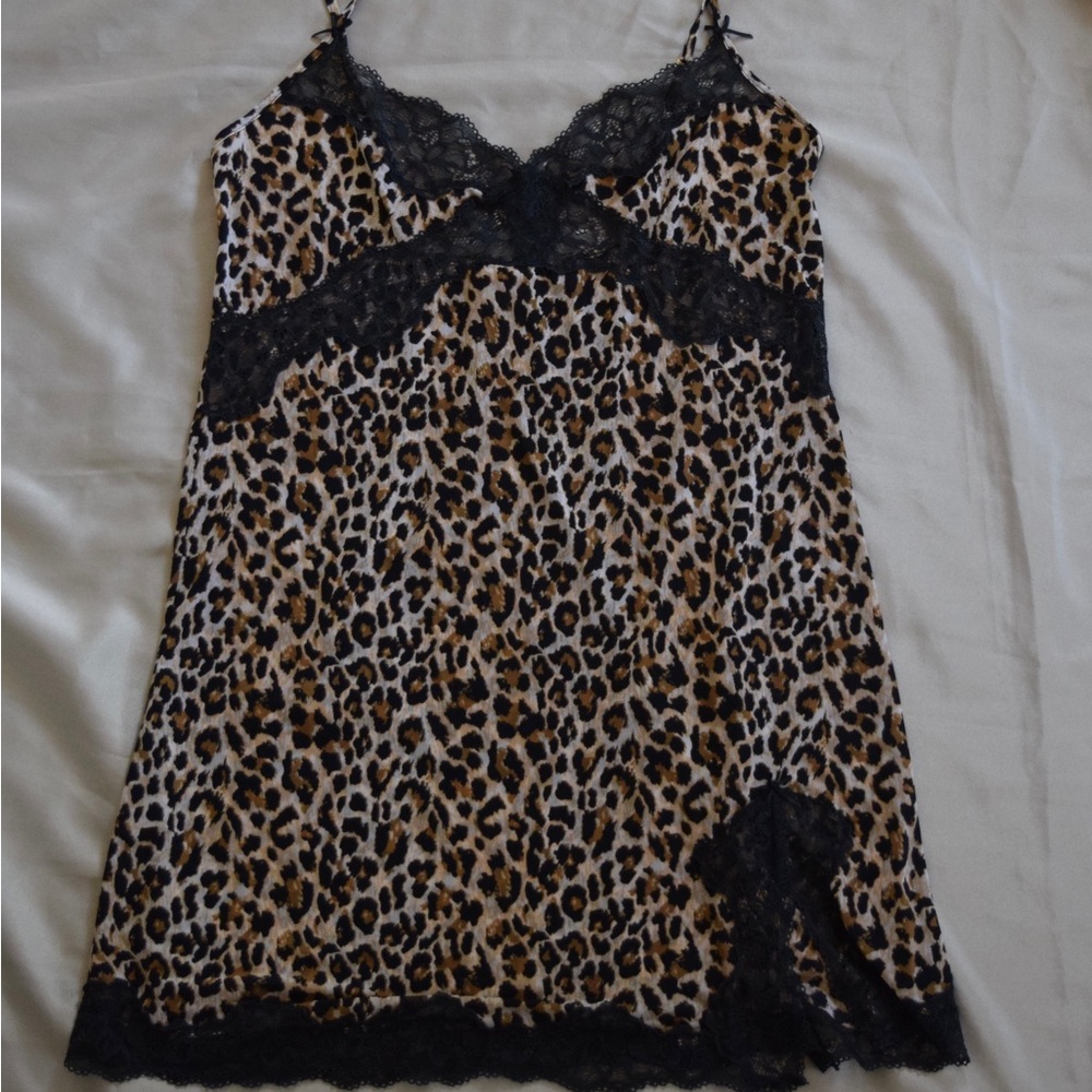 Victoria's Secret Vintage Slip Dress Women’s L Cheetah  Silver Label Satin Y2K